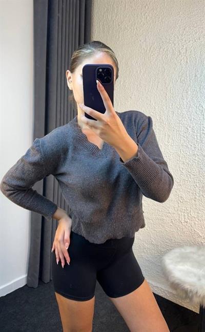 Kadın Uzun Kollu V Yaka Triko Kazak