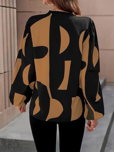 Kadın Uzun Kollu V Yakalı Desenli Modal Bluz