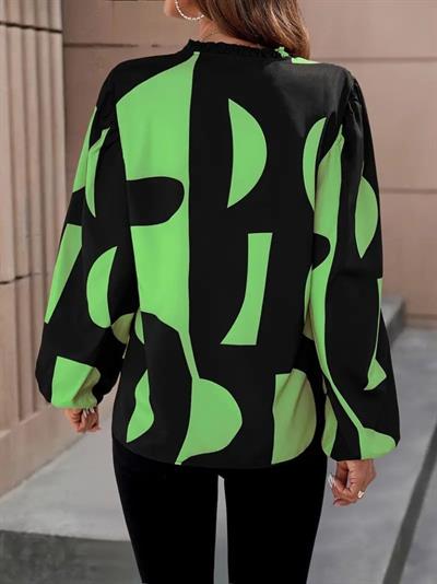 Kadın Uzun Kollu V Yakalı Desenli Modal Bluz