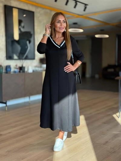 Kadın Uzun Kollu V Yakalı Midi çağla Yeşili Modal Elbise