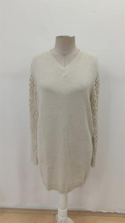 Kadın Uzun Kollu V Yakalı Mini Triko Elbise