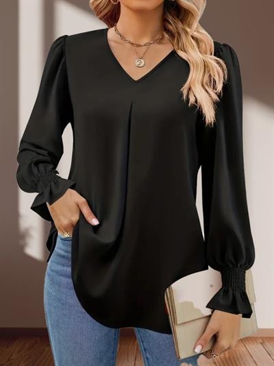 Kadın Uzun Kollu V Yakalı Sandy Bluz