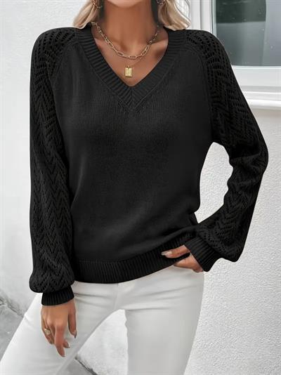 Kadın Uzun Kollu V Yakalı Triko Bluz