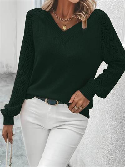 Kadın Uzun Kollu V Yakalı Triko Bluz