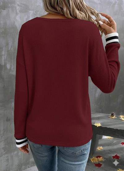 Kadın Uzun Kollu V Yakalı Waffle Bluz