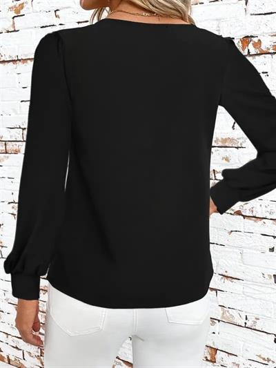 Kadın Uzun Kollu Yaka Detaylı Düğmeli Ithal Krep Bluz
