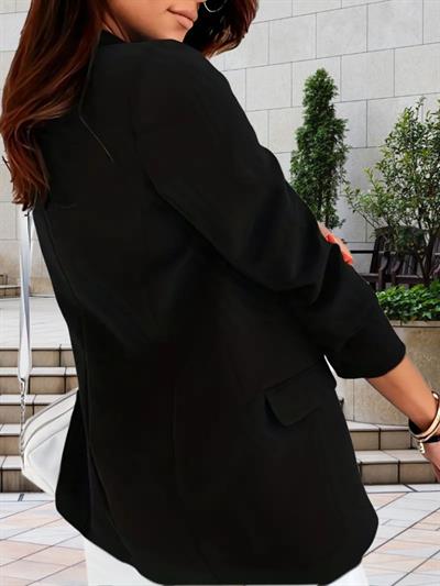 Kadın Uzun Kollu Yakalı Cepli Dokuma Blazer Kumaş Ceket