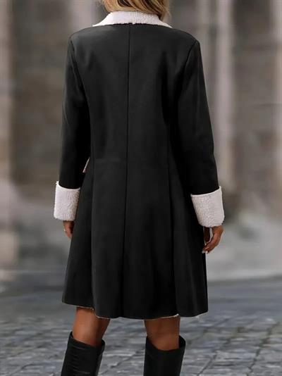 Kadın Uzun Kollu Yakalı Düğmeli Süet Mini Manto