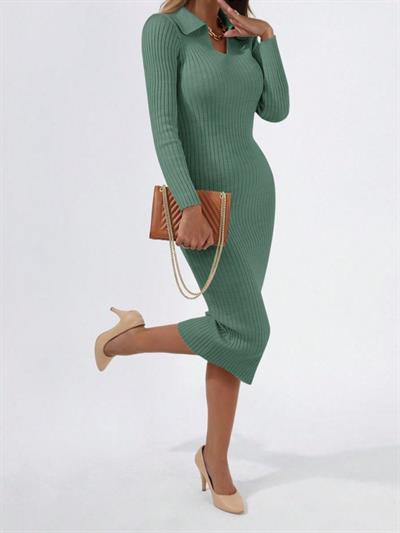 Kadın Uzun Kollu Yakalı Triko Elbise