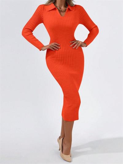 Kadın Uzun Kollu Yakalı Triko Elbise