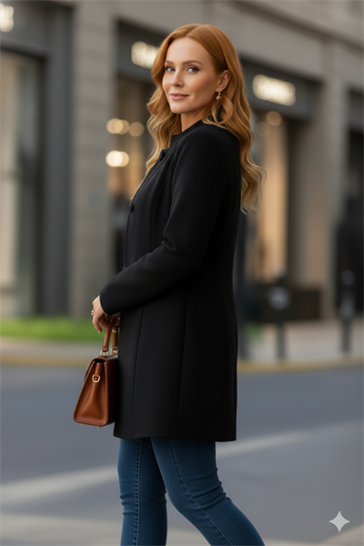 Kadın Uzun Kollu Yakalı önü Düğmeli Ithal Kaşe Astarlı Kaban