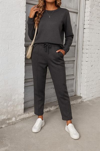 Kadın Uzun Kollu Yanları Nervurlu Viskon Iki Iplik Ve Pantolon Ikili Takım