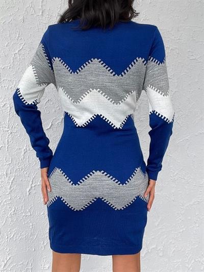Kadın Uzun Kollu Zigzag Desen Triko Elbise