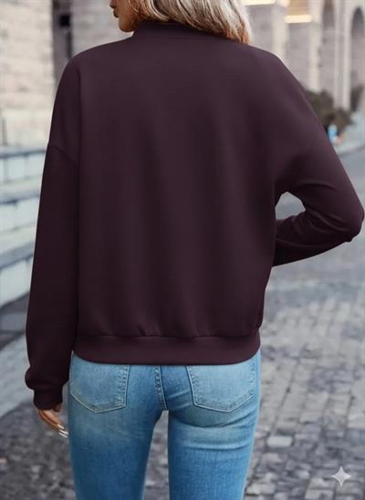 Kadın Uzun Kollu önden Fermuarlı Cepli Modal Mürdüm Ceket