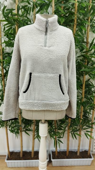 Kadın Uzun Kollu önden Fermuarlı Cepli Peluş Sweat