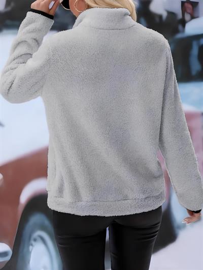 Kadın Uzun Kollu önden Fermuarlı Cepli Peluş Sweat