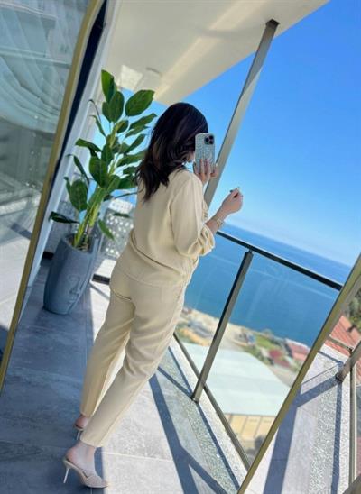 Kadın Uzun Kollu önden Fermuarlı Modal Ceket Ve Pantolon Ikili Takım