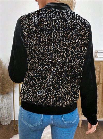 Kadın Uzun Kollu önü Açık Fermuarlı Pulpayetli Kadife Ceket