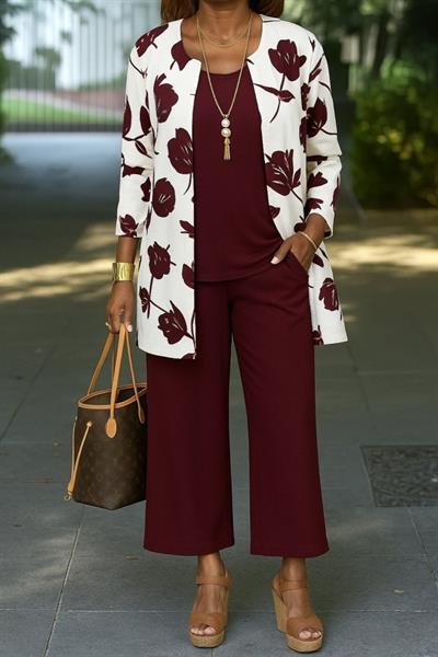 Kadın Uzun Kollu önü Açık Modal Ceket Kolsuz Viskon Iki Iplik Bluz Ve Pantolon üçlü Takım