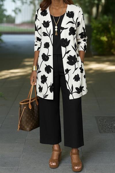 Kadın Uzun Kollu önü Açık Modal Ceket Kolsuz Viskon Iki Iplik Bluz Ve Pantolon üçlü Takım