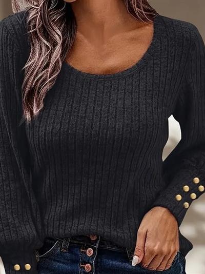 Kadın Uzun Kollu şardonlu Kolu Düğme Detay Kaşkorse Bluz