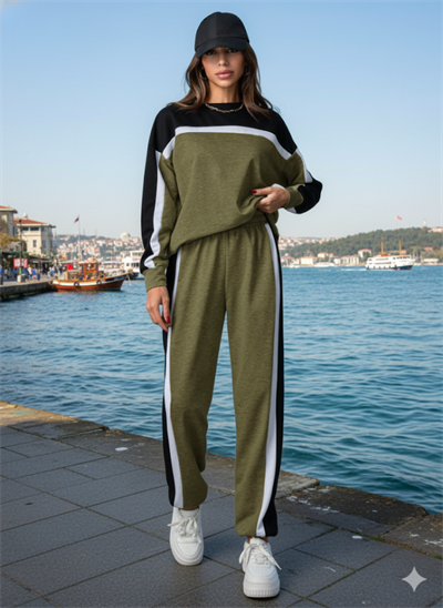 Kadın Uzun Kollu şerit Detay Eşofman Takım