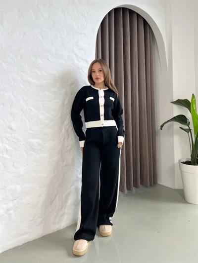 Kadın Uzun Kollu şerit Detay Triko Takım