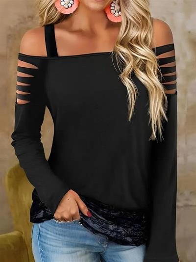 Kadın Uzun Lazer Kesik Detaylı Askılı Viskon Iki Iplik Bluz