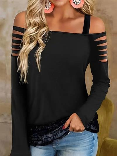 Kadın Uzun Lazer Kesik Detaylı Askılı Viskon Iki Iplik Bluz