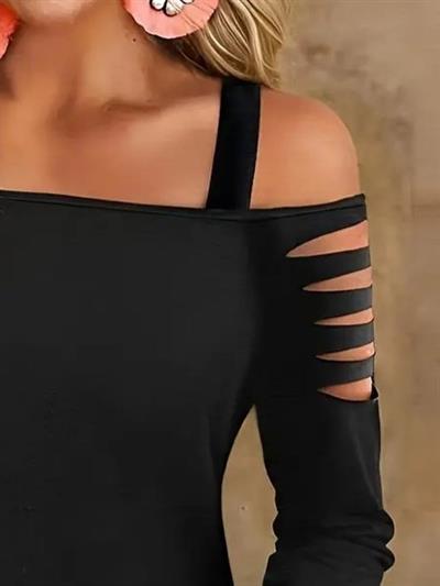 Kadın Uzun Lazer Kesik Detaylı Askılı Viskon Iki Iplik Bluz