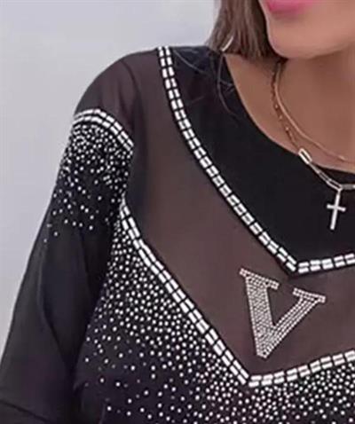 Kadın V Transparan Ve Taş Detay Fırsat ürün Bluz