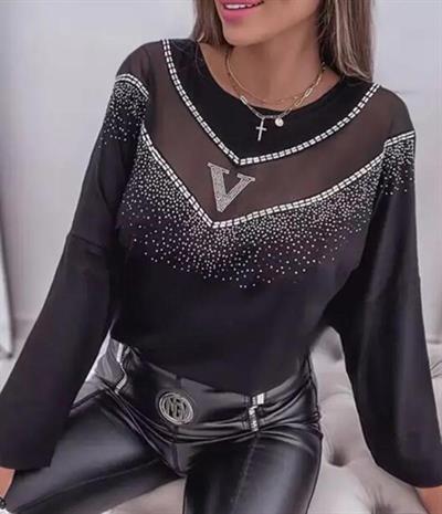 Kadın V Transparan Ve Taş Detay Fırsat ürün Bluz