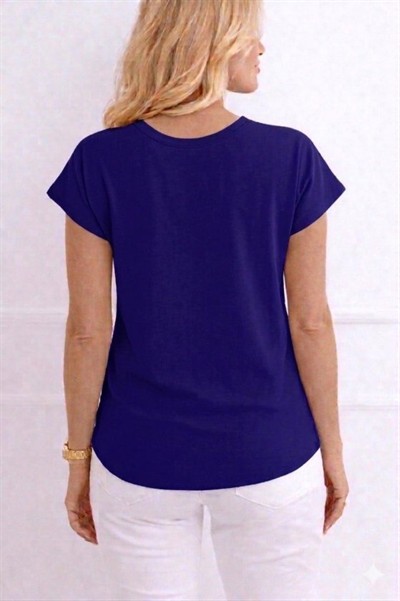 Kadın V Yaka Kısa Kol Dokuma Viskon Kumaş Bluz