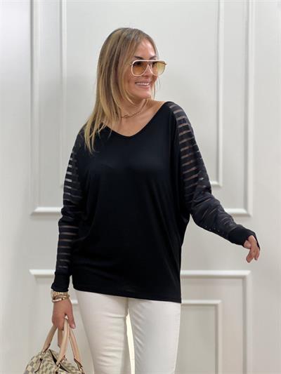 Kadın V Yaka Kolları Volan Detay Bluz