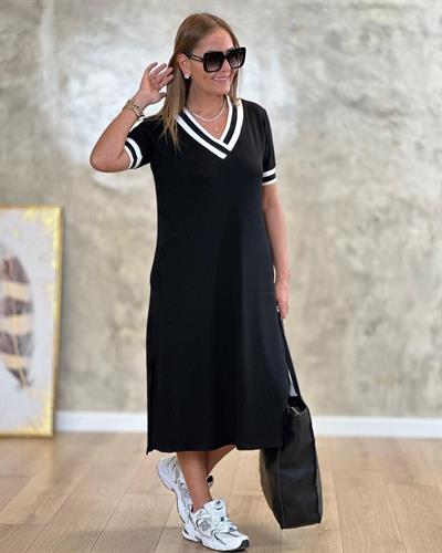 Kadın V Yaka Ribana Detay Midiboy Elbise