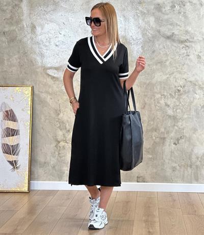 Kadın V Yaka Ribana Detay Midiboy Elbise