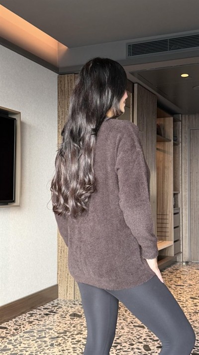 Kadın V Yaka Uzun Kollu Inci Detay Triko Bluz