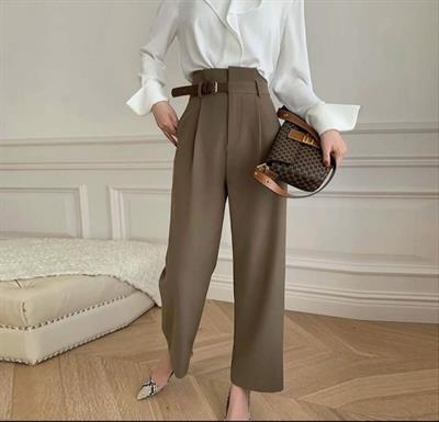 Kadın Yan Deri Kemerli şık Havuç Pantolun