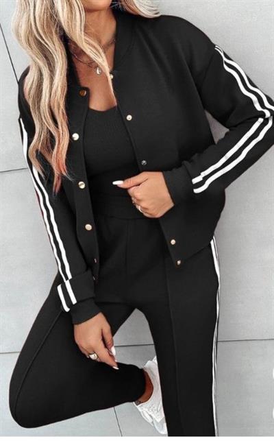 Kadın Yanları şerit Detay Iki Iplik Kumaş üçlü Takım