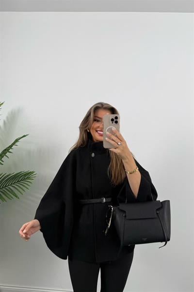 Kadın Yara Kol Balıkçı Yaka Kemer Dahil Kaşe Kaban