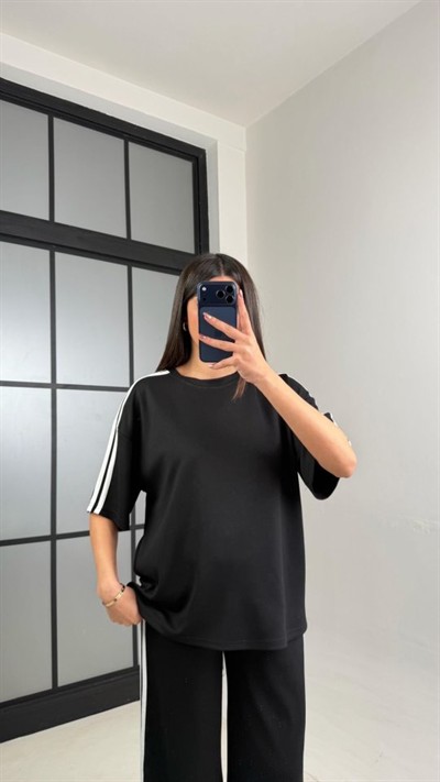 Kadın Yarasa Kol Yanları şerit Detay Modal Kumaş Ikili Takım