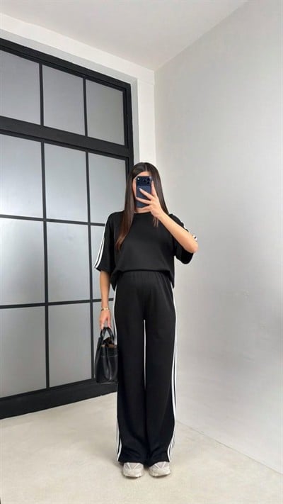 Kadın Yarasa Kol Yanları şerit Detay Modal Kumaş Ikili Takım