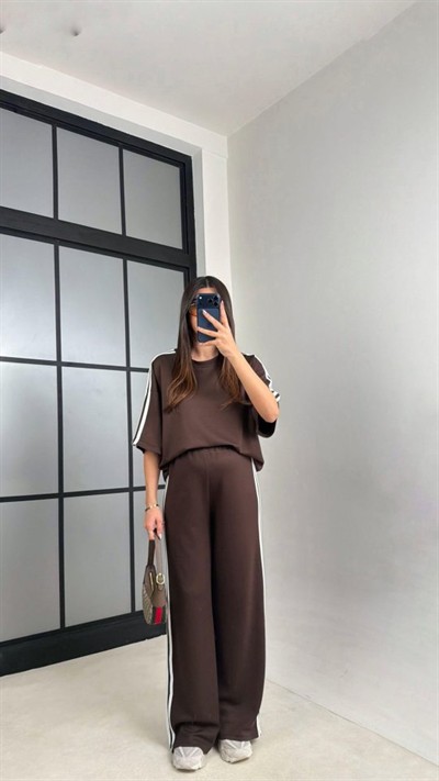 Kadın Yarasa Kol Yanları şerit Detay Modal Kumaş Ikili Takım