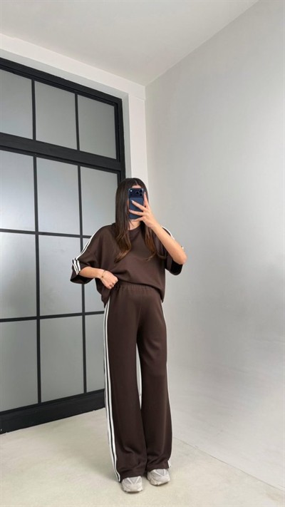 Kadın Yarasa Kol Yanları şerit Detay Modal Kumaş Ikili Takım