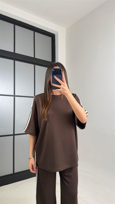 Kadın Yarasa Kol Yanları şerit Detay Modal Kumaş Ikili Takım