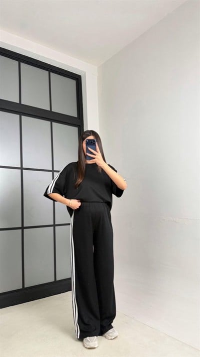 Kadın Yarasa Kol Yanları şerit Detay Modal Kumaş Ikili Takım