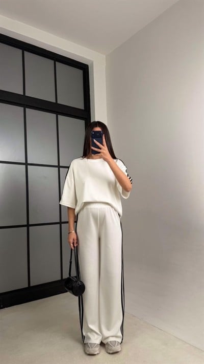 Kadın Yarasa Kol Yanları şerit Detay Modal Kumaş Ikili Takım