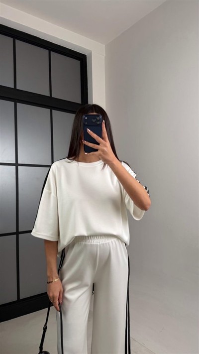 Kadın Yarasa Kol Yanları şerit Detay Modal Kumaş Ikili Takım