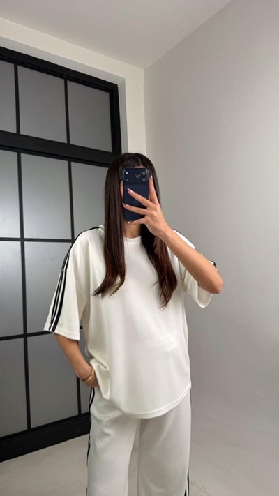 Kadın Yarasa Kol Yanları şerit Detay Modal Kumaş Ikili Takım