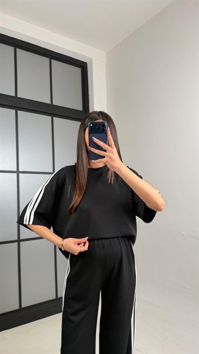 Kadın Yarasa Kol Yanları şerit Detay Modal Kumaş Ikili Takım